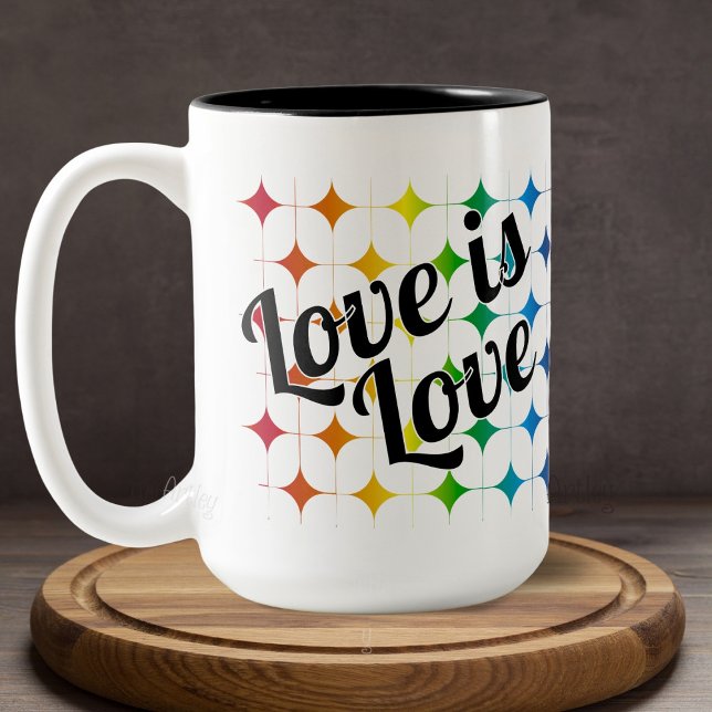 Rainbow Sparkle Liebe ist Liebe Gay Pride Phrase Zweifarbige Tasse (Von Creator hochgeladen)