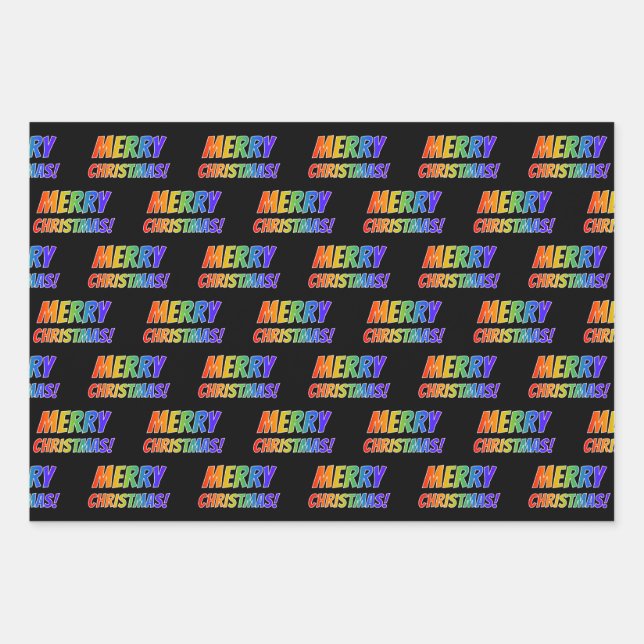 Rainbow Spectrum Pattern "MERRY CHRISTMAS!" Geschenkpapier Set (Vorderseite)