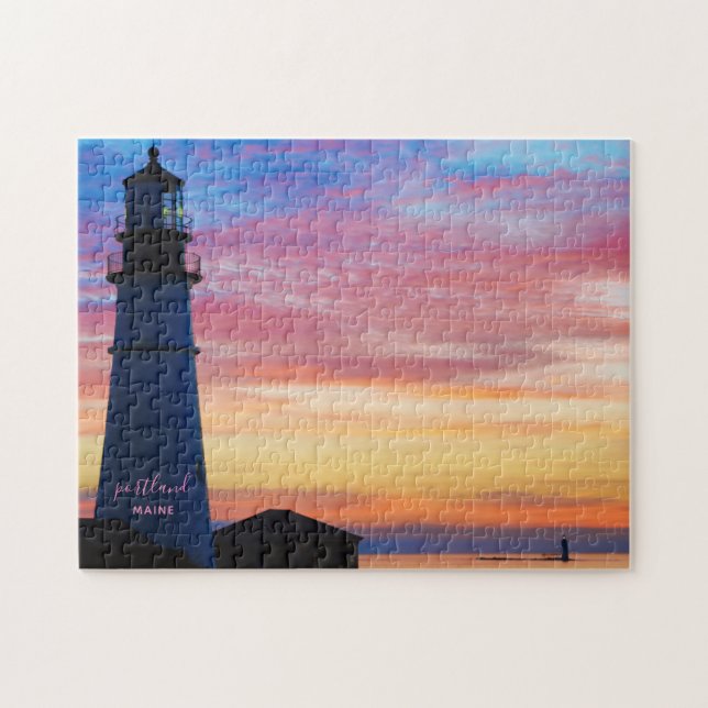 Rainbow Spectrum Sunrise Portland Head Lighthouse Puzzle (Horizontal)