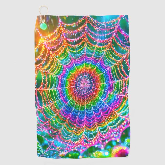 Rainbow Spider Web Golfhandtuch (Vorderseite)
