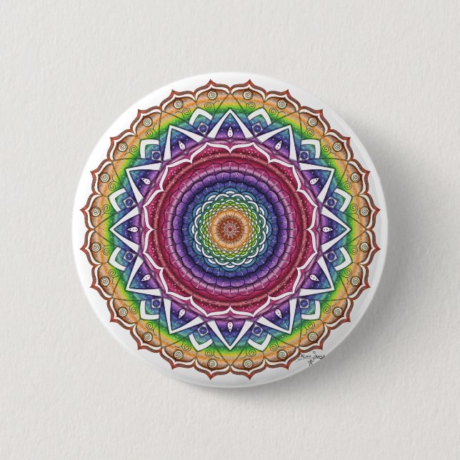 Rainbow Spiral and Geometric Blume Mandala Button (Vorderseite)