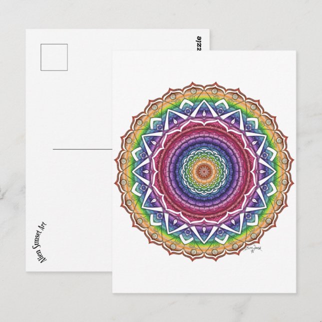 Rainbow Spiral and Geometric Blume Mandala Postkarte (Vorne/Hinten)