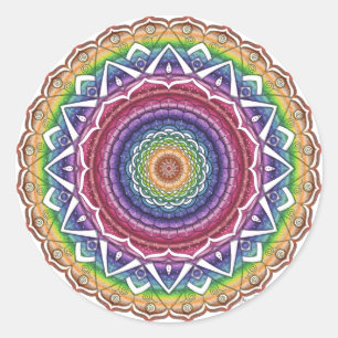 Rainbow Spiral and Geometric Blume Mandala Runder Aufkleber