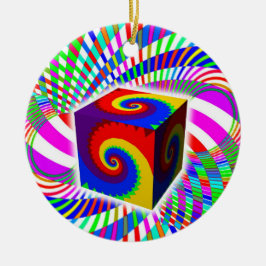 Rainbow Spiral Cube Keramik Ornament