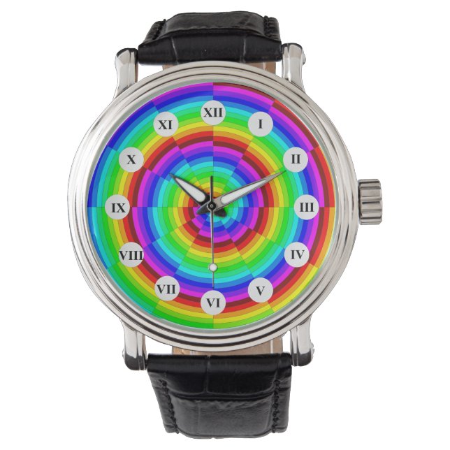 Rainbow Spiral (römisches Gesicht) von Kenneth Yon Armbanduhr (Vorderseite)