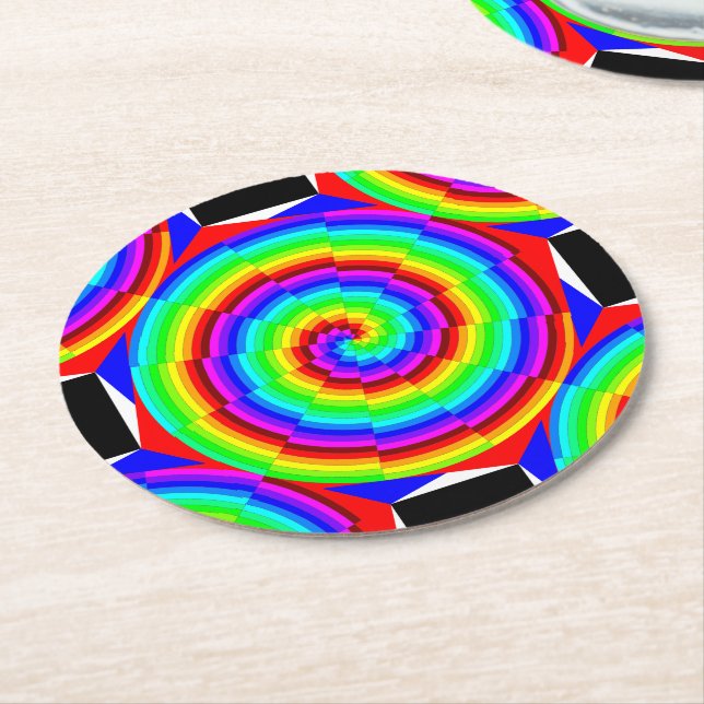 Rainbow Spiral von Kenneth Yoncich Runder Pappuntersetzer (Angewinkelt)