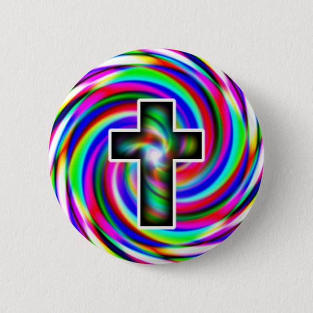 Rainbow-Spiralkreuz Button (Vorderseite)