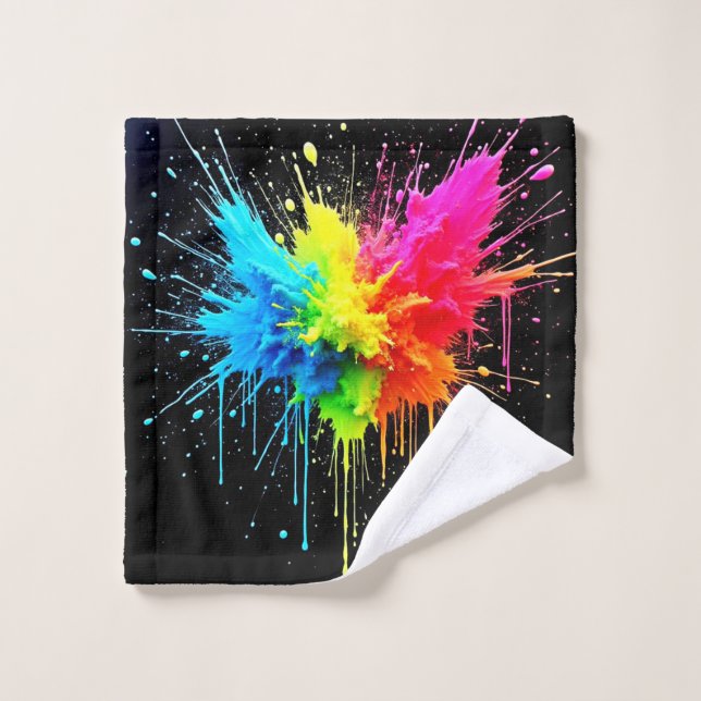 Rainbow Splash Powder Art Badhandtuch Set (Waschlappen)