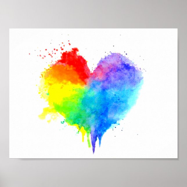 Rainbow Splattered Heart Print Poster (Vorne)