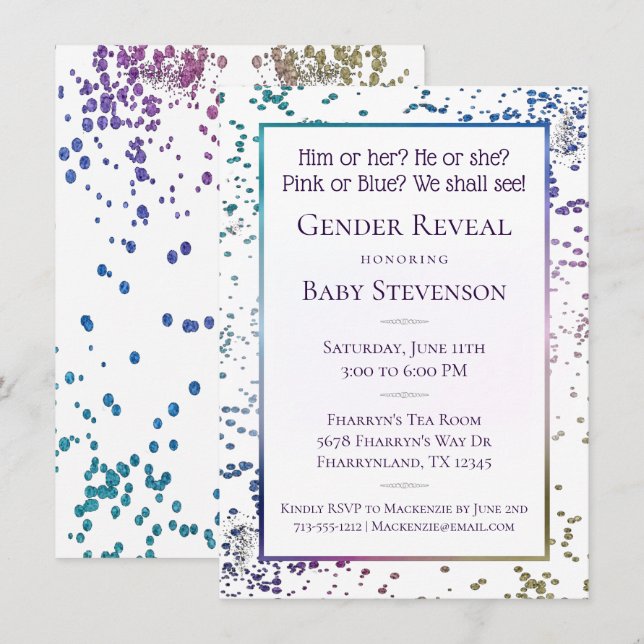 Rainbow Sprinkle Confetti | Pastel Gender Reveal Einladung (Vorne/Hinten)