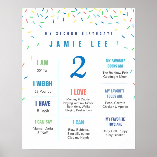 Rainbow Sprinkles 2. Geburtstagsposter Poster (Vorne)