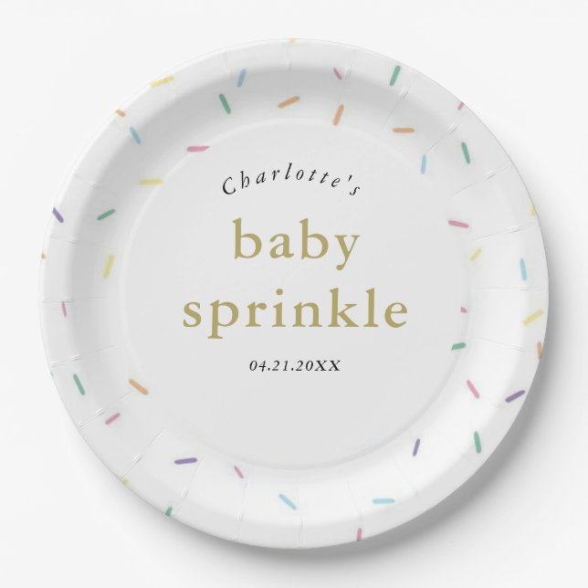 Rainbow Sprinkles Baby Sprinkle Einladung Pappteller (Vorderseite)