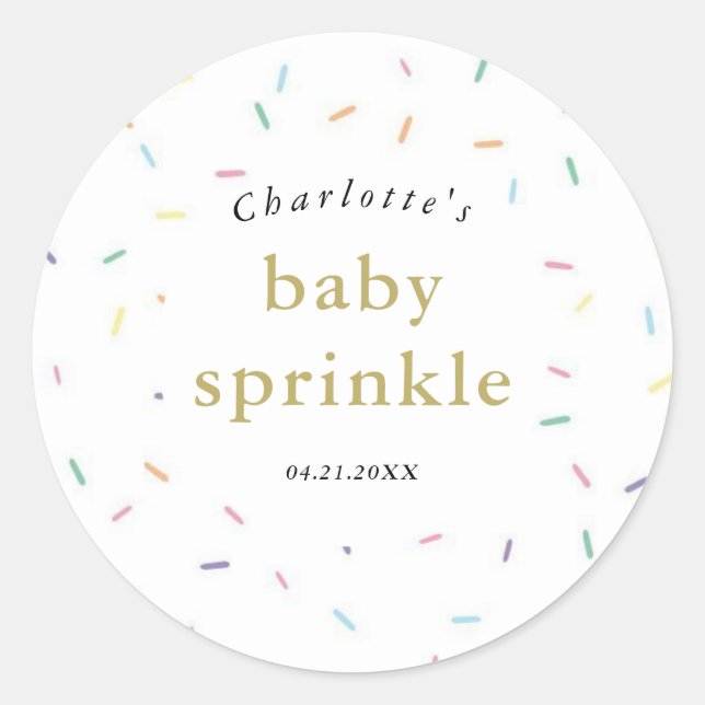 Rainbow Sprinkles Baby Sprinkle Einladung Runder Aufkleber (Vorderseite)