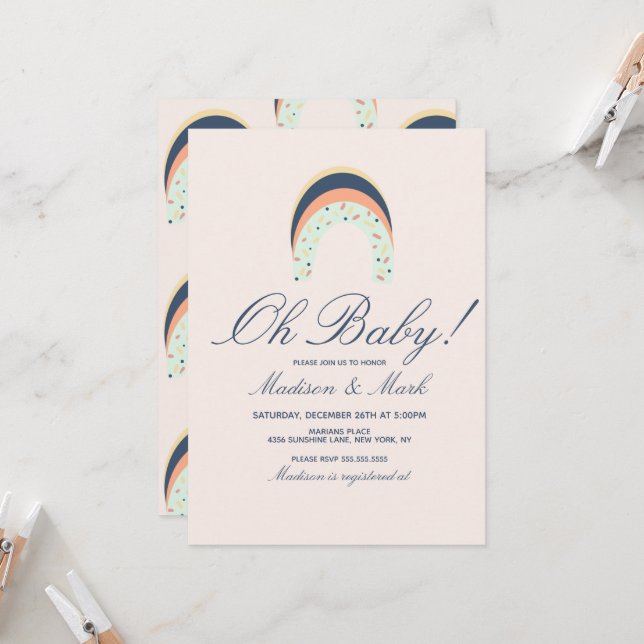 Rainbow Sprinkles Brush Stroke Baby Dusche Rosa Einladung (Vorderseite/Rückseite Beispiel)