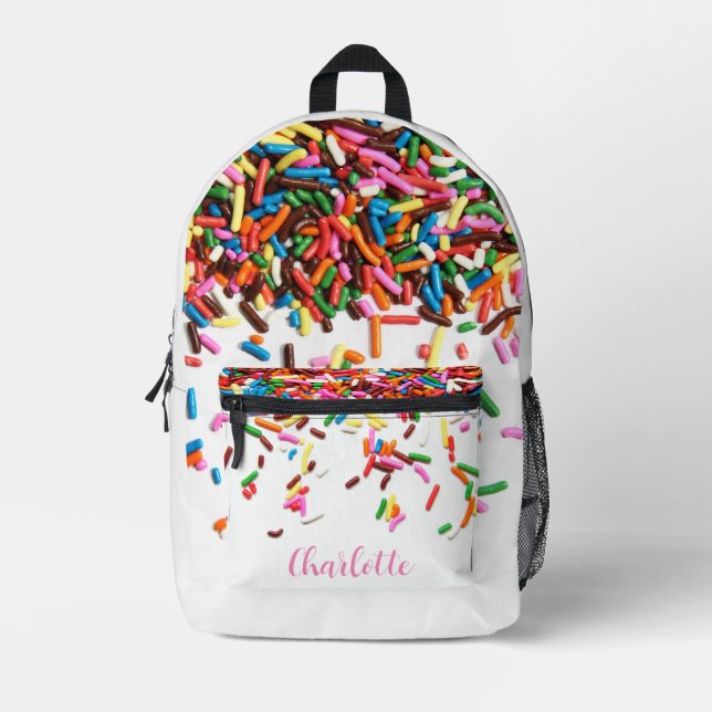 Rainbow Sprinkles mit Namen Bedruckter Rucksack (Vorderseite)