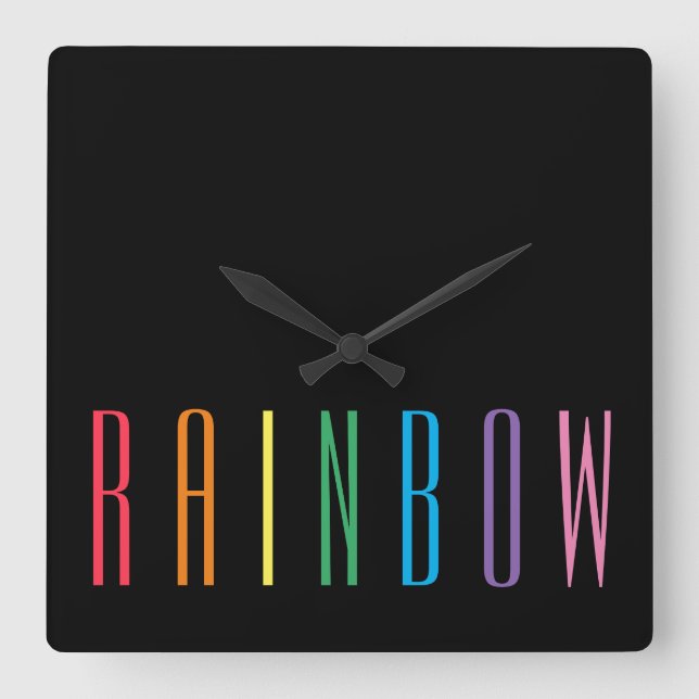 RAINBOW Square Wall Clock / Black Quadratische Wanduhr (Vorderseite)