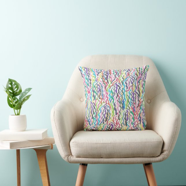 Rainbow Squiggles Print on White Kissen (Stuhl )