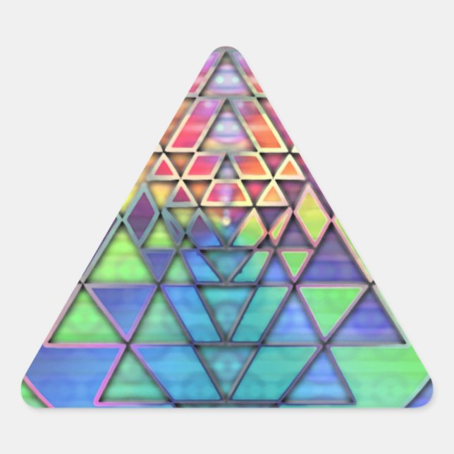 Rainbow Sri Yantra für Liebe & Wohlstand Dreieckiger Aufkleber (Vorderseite)