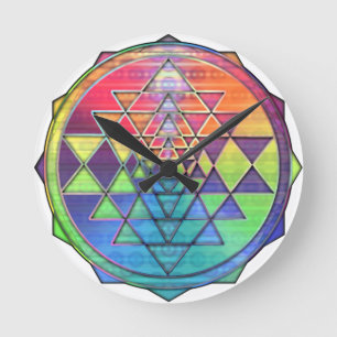 Rainbow Sri Yantra für Liebe & Wohlstand Runde Wanduhr