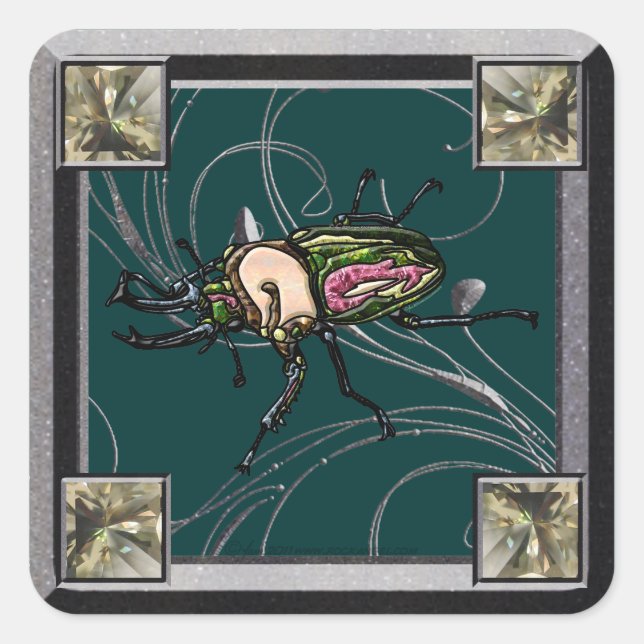 Rainbow Stag Beetle Quadratischer Aufkleber (Vorderseite)