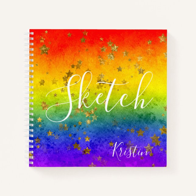 Rainbow Star Abstrakt Ihr Name Sketchbook  Notizbuch (Vorderseite)