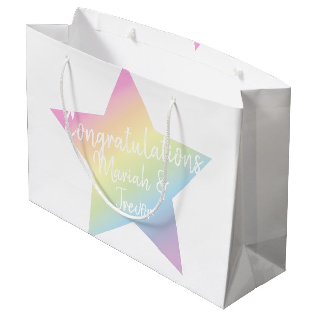 Rainbow Star Baby Dusche Große Geschenktüte (Rückseite Schrägansicht)