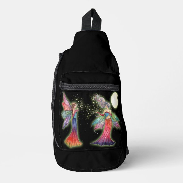 Rainbow Star Fairies Fantasy Art Crossbody Bag (Vorderseite)
