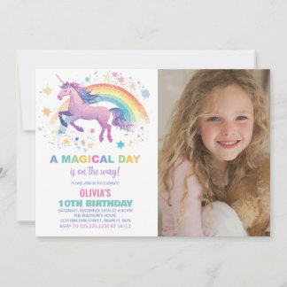 Rainbow Star Unicorn Geburtstag Einladungen Foto