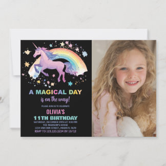 Rainbow Star Unicorn Geburtstag Einladungen Foto