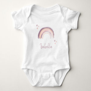 Rainbow & Stars Boho Mute Pink Baby Name Strampler