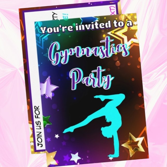 Rainbow Stars Gymnastik Geburtstagsparty Einladung (Rainbow Stars Gymnastics Birthday Party Invitation)