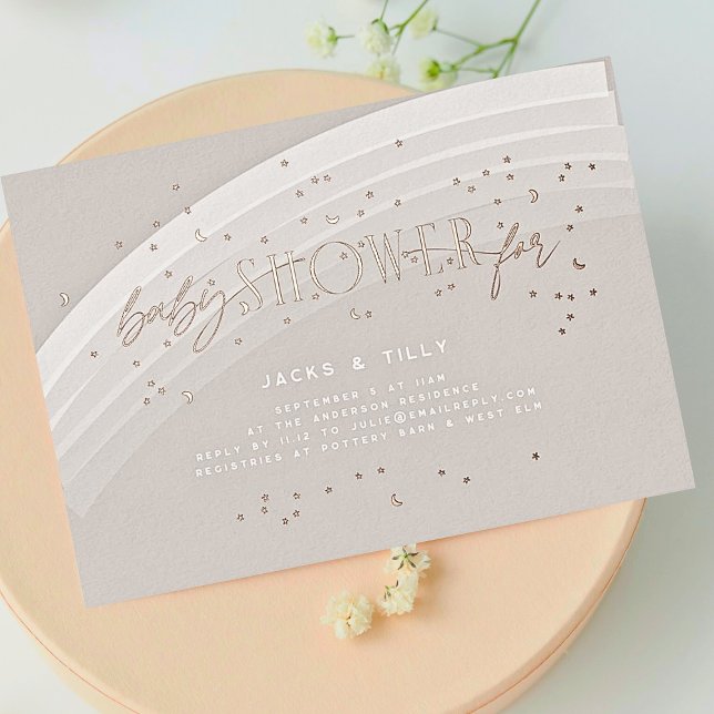 Rainbow Stars Moderne Baby Shower Rose Gold gepres Folieneinladung (Von Creator hochgeladen)