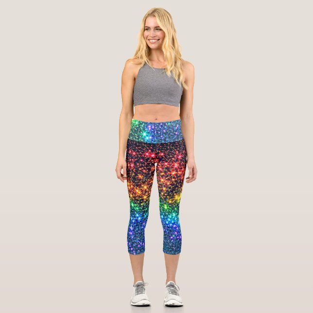Rainbow Stars Night Sky Capri Leggings (Vorderseite)