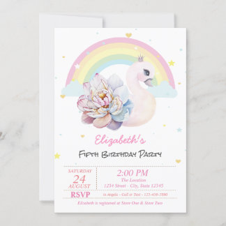 Rainbow Stars Swan Blume Geburtstag Einladung