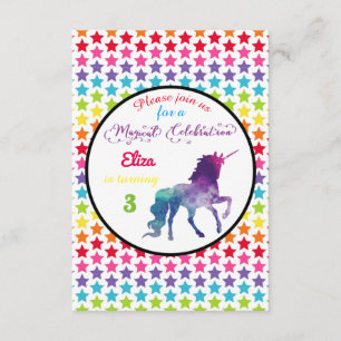 Rainbow Stars Unicorn - 3x5 Einladung zum Geburtst