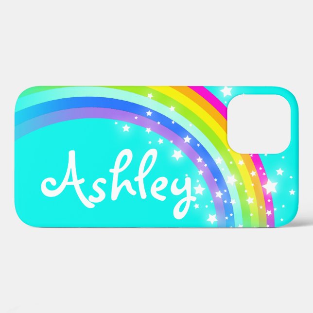 Rainbow-Sterne Aqua-Sky-individuelle Name Case-Mate iPhone Hülle (Rückseite (Horizontal))