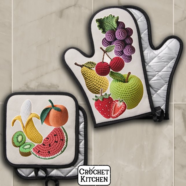 Rainbow Stickerbomb Crochet Fruit Collage Ofenhandschuh & Topflappen-Set (Von Creator hochgeladen)