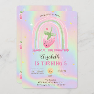 Rainbow Strawberry Holographic Birthday Einladung