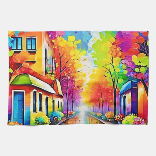 Rainbow Street: Lebendige Stadt Geschirrtuch
