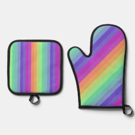 Rainbow Strip Ofenhandschuh & Topflappen-Set