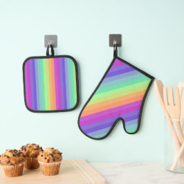 Rainbow Strip Ofenhandschuh & Topflappen-Set