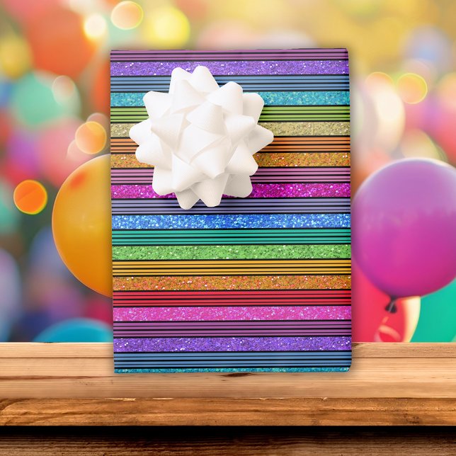 Rainbow Stripe Glitzer Geburtstag Geschenkpapier Set (Von Creator hochgeladen)