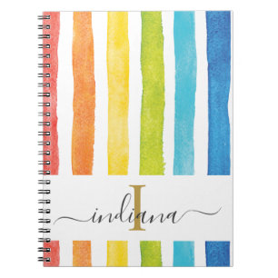 Rainbow Stripe Monogram Cursive Script Notizblock