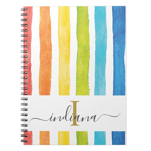 Rainbow Stripe Monogram Cursive Script Notizblock (Vorderseite)