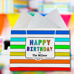 Rainbow Stripe Personalisiert Happy Birthday Große Geschenktüte