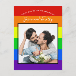 Rainbow Striped Couple Foto Einladung Hochzeit Postkarte