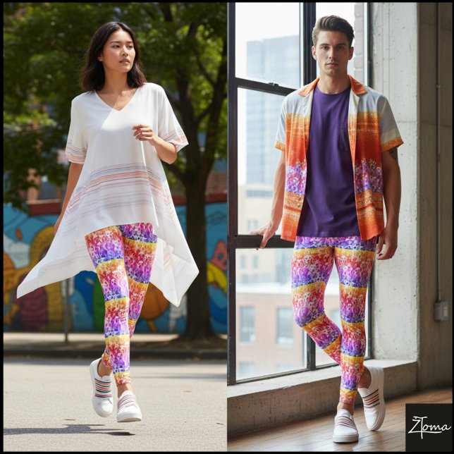 Rainbow Striped Crowded Dog Face Repeat Pattern Leggings (Von Creator hochgeladen)