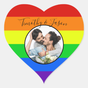 Rainbow Striped Custom Heart Foto LGBTQ Hochzeit Herz-Aufkleber