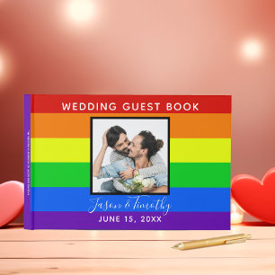 Rainbow Striped Foto Gay Pride LGBTQ Hochzeit Gästebuch