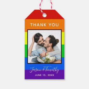 Rainbow Striped Foto LGBTQ Couple Wedding Geschenkanhänger